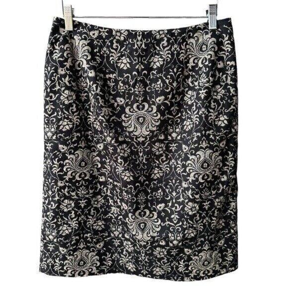 Talbots Skirt Black Tan Floral Cocktail Party Business Casual Preppy Academia 8 - Picture 1 of 8